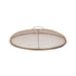 Round metal mesh fire pit screen with handle, designed to contain sparks and embers for outdoor fire safety.