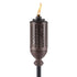 Bronze metal TIKI® torch with decorative cutouts, shown lit, designed for outdoor use on a black pole.