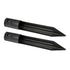 Two black metal TIKI® torch stakes for securing torches in the ground. Each stake has a pointed end for easy installation.