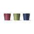 Three TIKI® metal buckets in red, green, and blue, each with side handles, ideal for outdoor use.