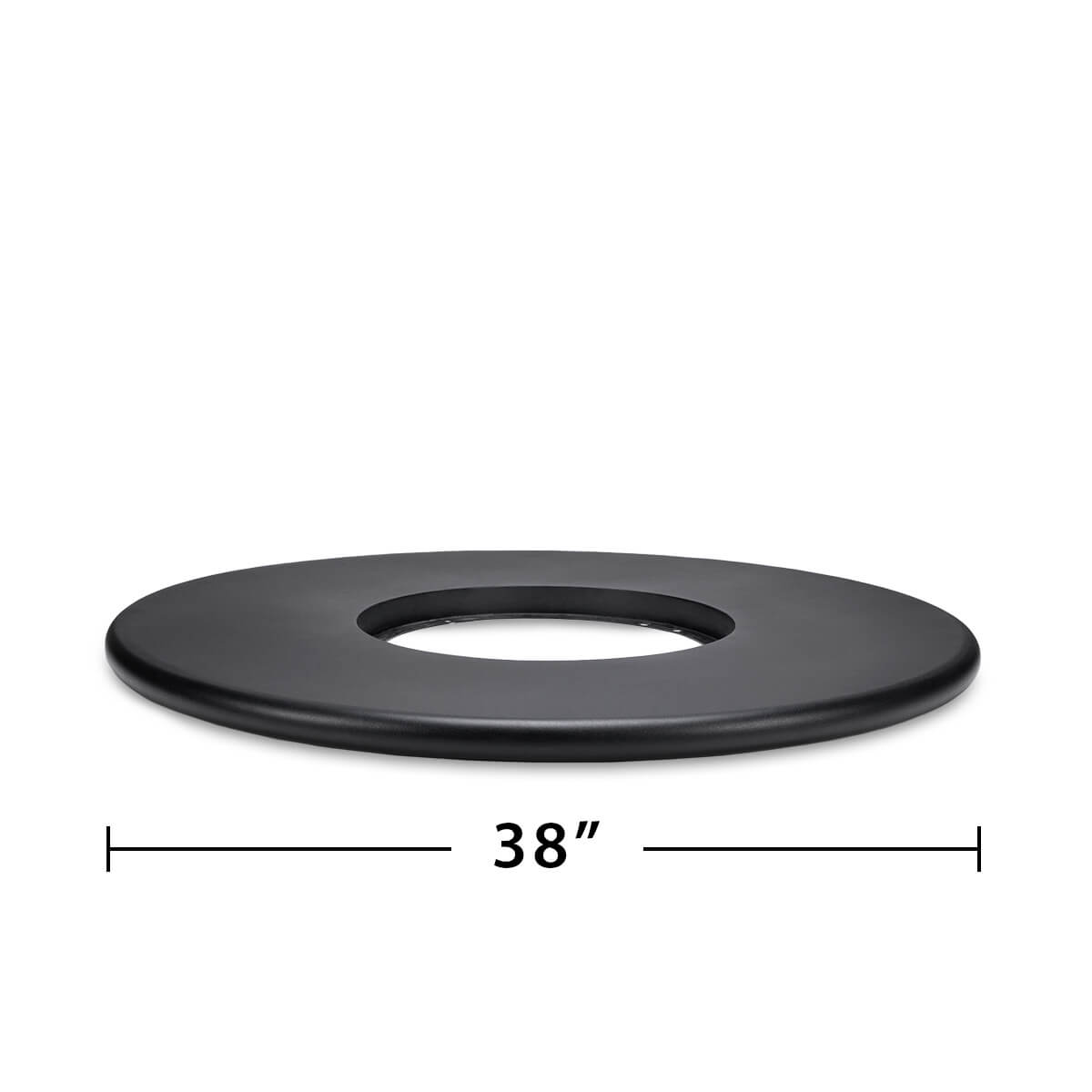 Black 38-inch round fire pit heat shield for TIKI Brand fire pits, shown on a white background.