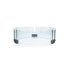 Clear glass wind guard for TIKI® fire pit; round shape with metal brackets for safety and flame protection.