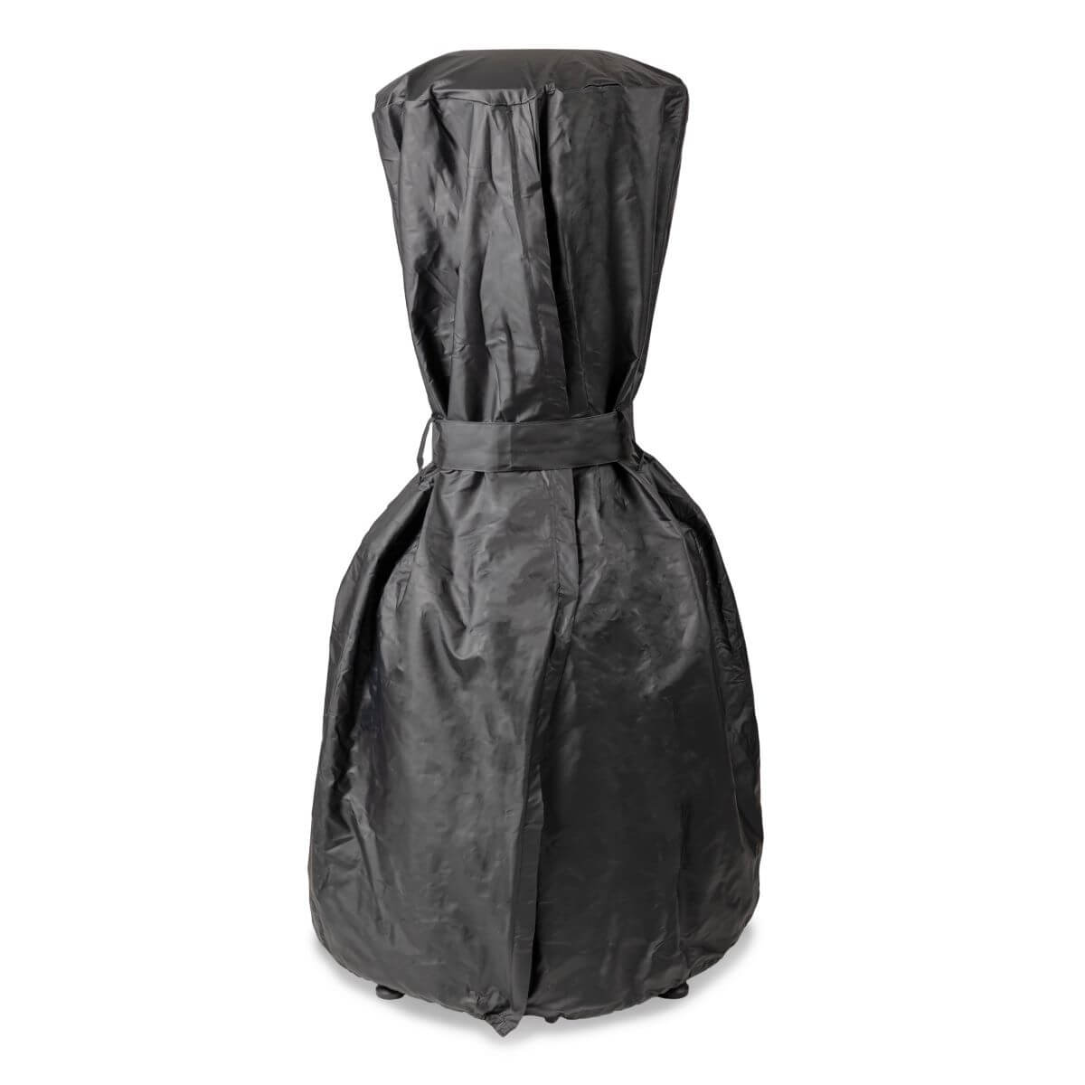 Black outdoor fire pit cover with drawstring, designed to protect TIKI fire pits from weather and debris.