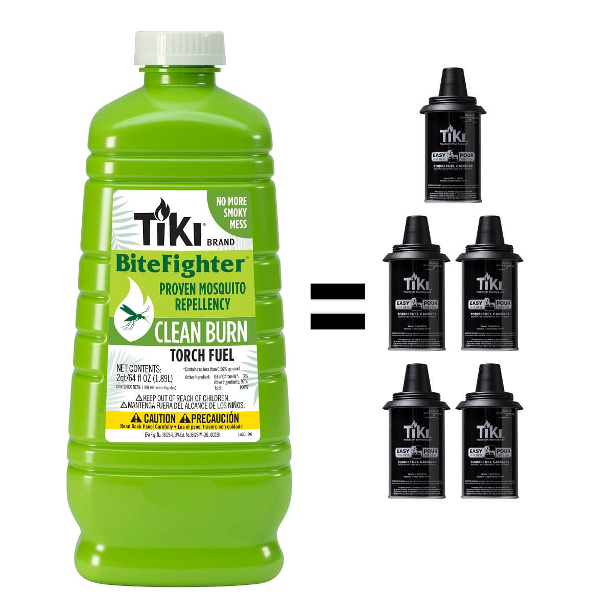 TIKI BiteFighter Clean Burn Torch Fuel bottle equals four torch fuel canisters; proven mosquito repellency.