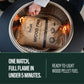 Bag of ready-to-light wood pellet fuel in a fire pit, igniting easily for a full flame in under 5 minutes.