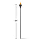 Black outdoor TIKI® torch with flame, 64 inches tall, shown on a white background for size reference.