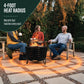 Outdoor fire pit with a 4-foot heat radius, black metal design, provides warmth to all seats around it.