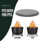 Round metal fire pit lid, compatible with both Celebration and Patio fire pits. Shown in sleek gray finish.