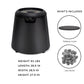 Black TIKI fire pit with control knob, includes tabletop insert and lava rocks. Dimensions: 28.5"x28.5"x27.5", 91 lbs.