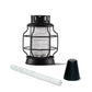 Black metal and glass TIKI® lantern with replacement wick and snuffer cap, ideal for outdoor lighting.