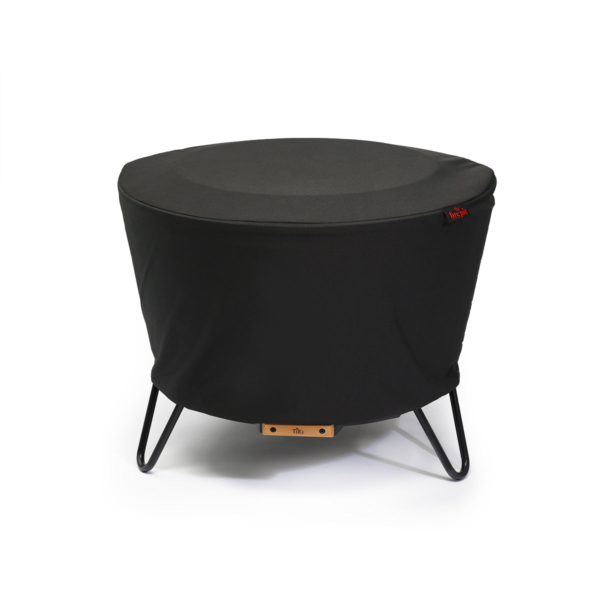TIKI Brand Patio Smokeless Fire Pit Replacement Cover, front angle showing full cover on fire pit