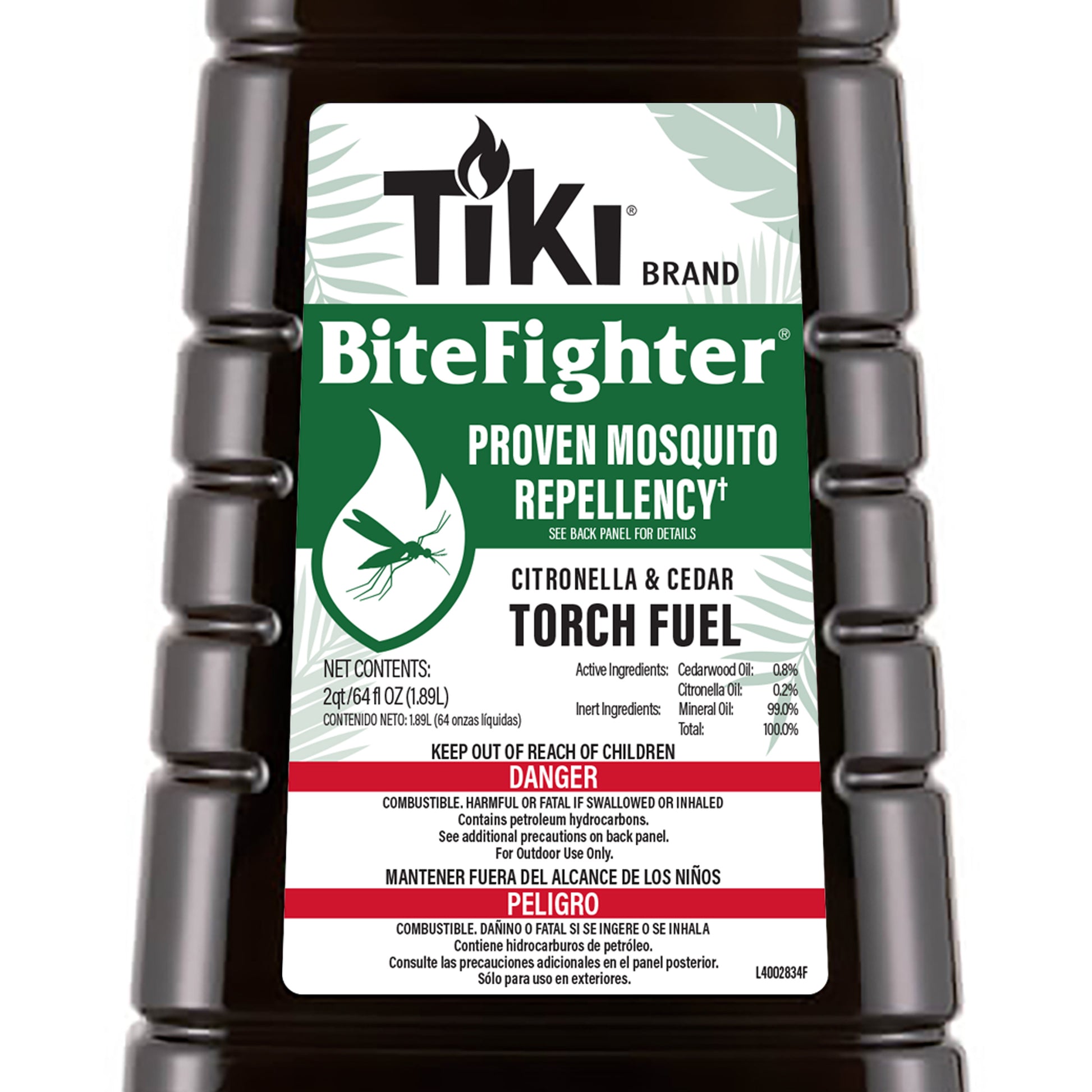 TIKI Brand BiteFighter citronella & cedar torch fuel, 2 qt bottle, proven mosquito repellency, outdoor use only.