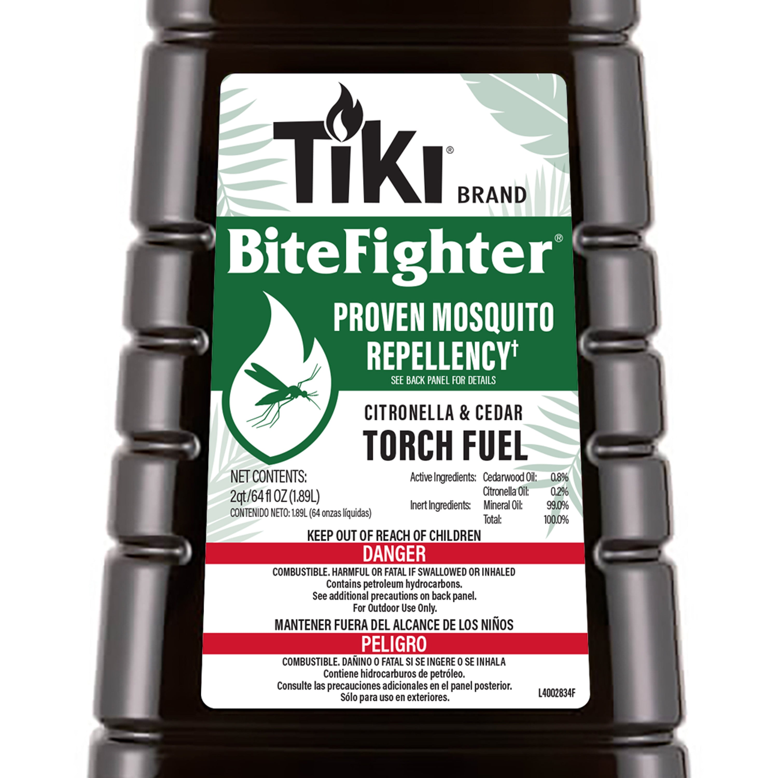TIKI Brand BiteFighter citronella & cedar torch fuel, 2 qt bottle, proven mosquito repellency, outdoor use only.