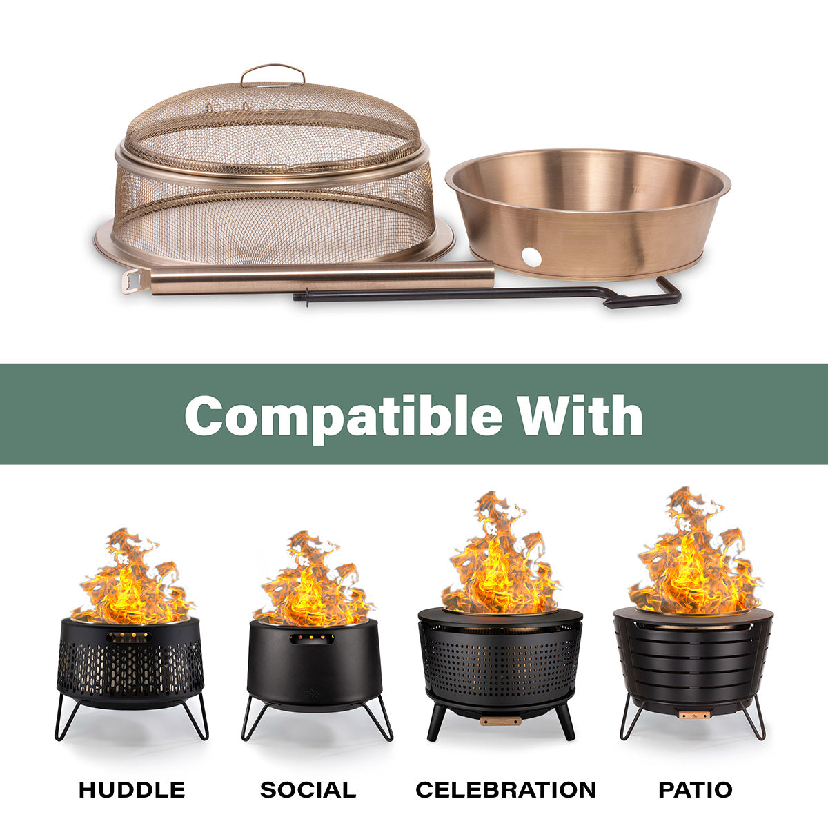Bronze fire pit accessories compatible with various fire pit models.
