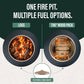 TIKI Brand Reunion Smokeless Fire Pit, top view showing logs, wood pack, and reversible dome insert options