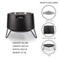 TIKI fire pit with dome insert, weather-resistant cover, and stand. Dimensions: 25.5"x25.5"x17", weight: 32 lbs.