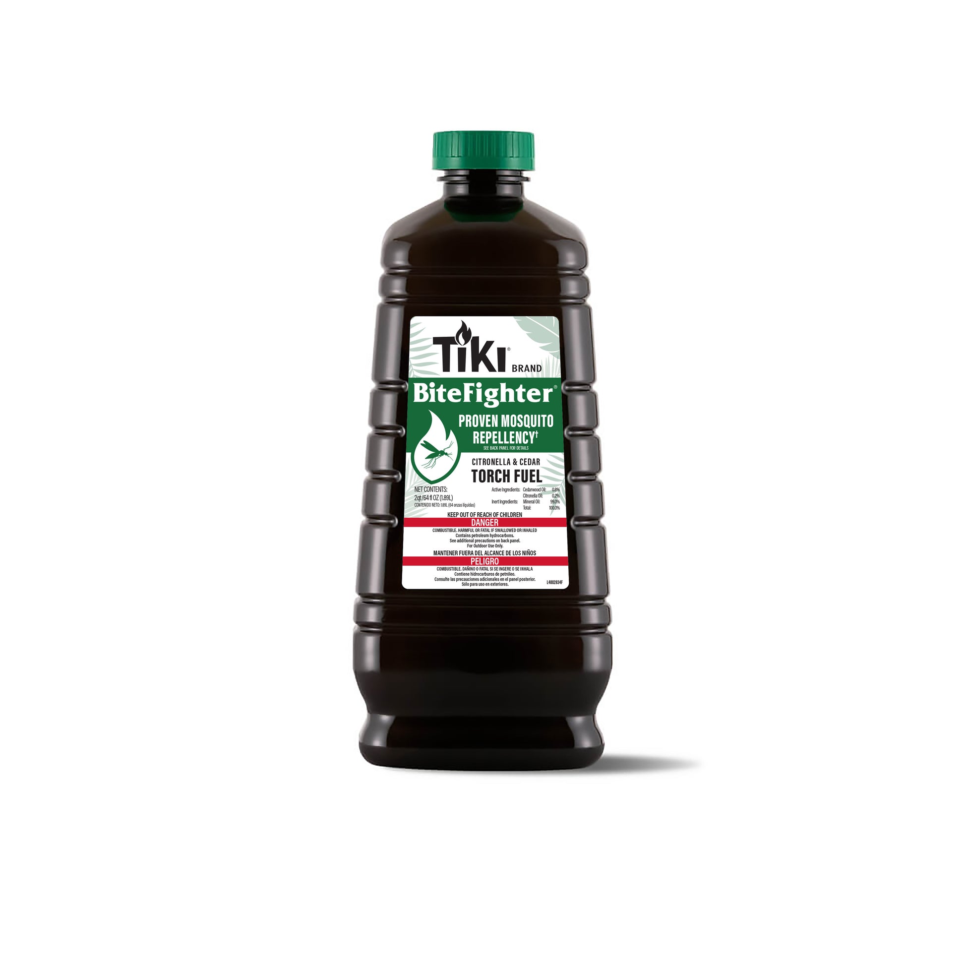 TIKI Brand BiteFighter torch fuel bottle with citronella and cedar for proven mosquito repellency.