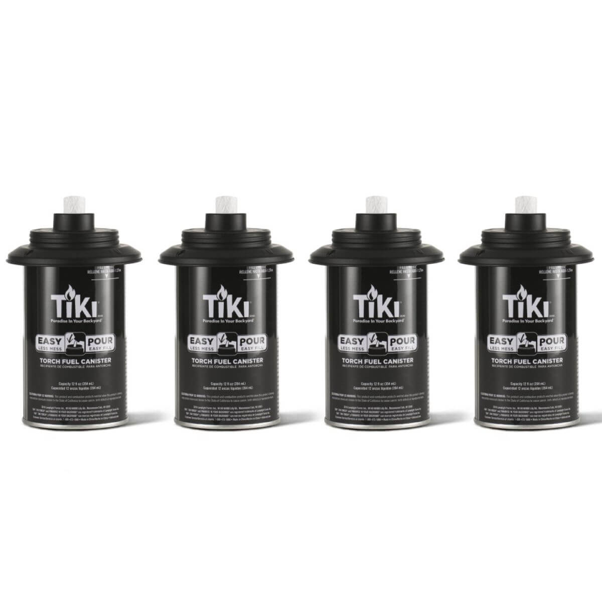 Black TIKI torch fuel canisters with "Easy Pour" label.