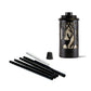 TIKI Brand torch kit with black metal deer design, includes pole sections, wick, and snuffer cap for outdoor use.
