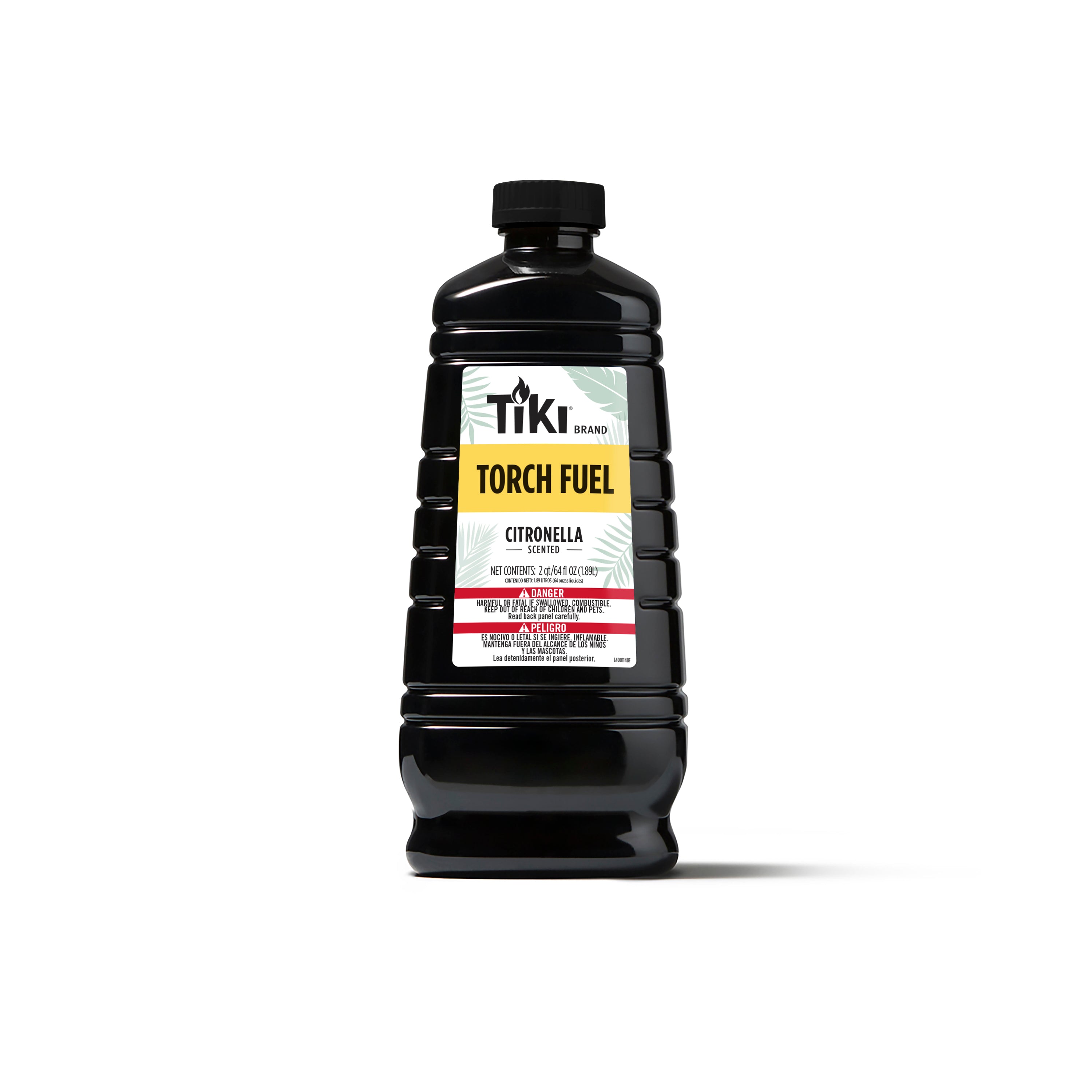 TIKI Brand Citronella Torch Fuel bottle, black plastic, for outdoor torches; helps repel mosquitoes.