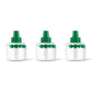 Three clear plastic bottles with green spray tops and green ridged caps.