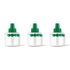 Three clear plastic bottles with green spray tops and green ridged caps.