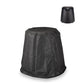 Black protective cover for TIKI® fire pit, shown with fire pit in upper right corner. Keeps fire pit safe from weather.
