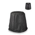 Black protective cover for TIKI® fire pit, shown with fire pit in upper right corner. Keeps fire pit safe from weather.