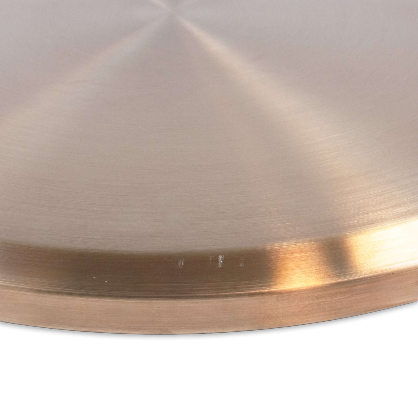 Close-up of a brushed metal TIKI torch base with a smooth, circular design and subtle gold finish.