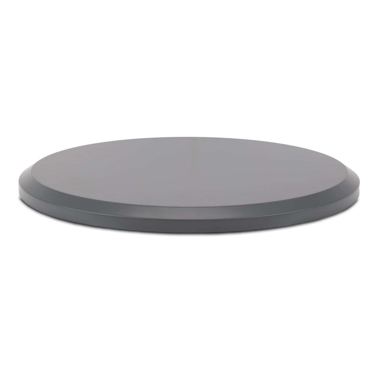 Round gray Lazy Susan turntable with a smooth, flat surface and low profile for easy 360° rotation.