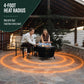 TIKI Brand Reunion Smokeless Fire Pit, outdoor use with two people seated showing 4-foot heat radius